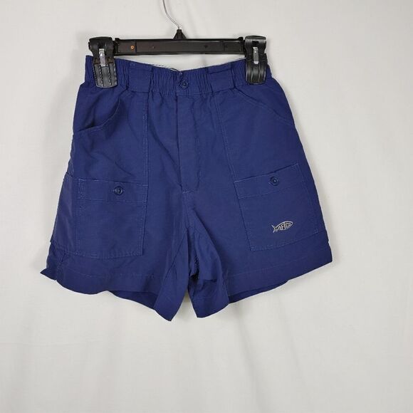 AFTCO Size 6 Nylon L01 Original Fishing Shorts Navy Blue EUC.Waist 12"Rise 10. - Picture 1 of 5